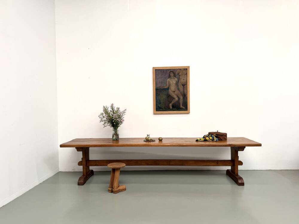 Monastery table in solid oak, 350 cm, circa 1900.