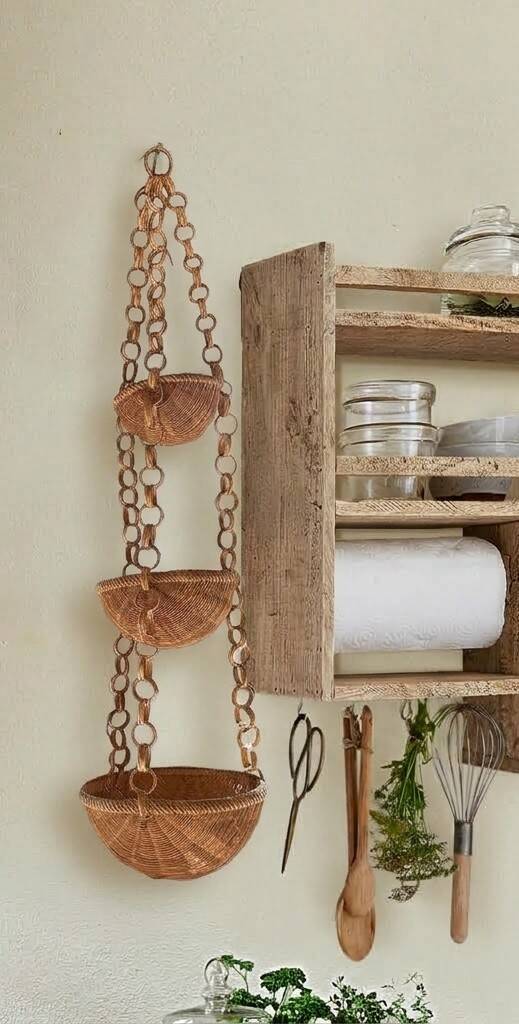 Panier suspendu tressé vintage