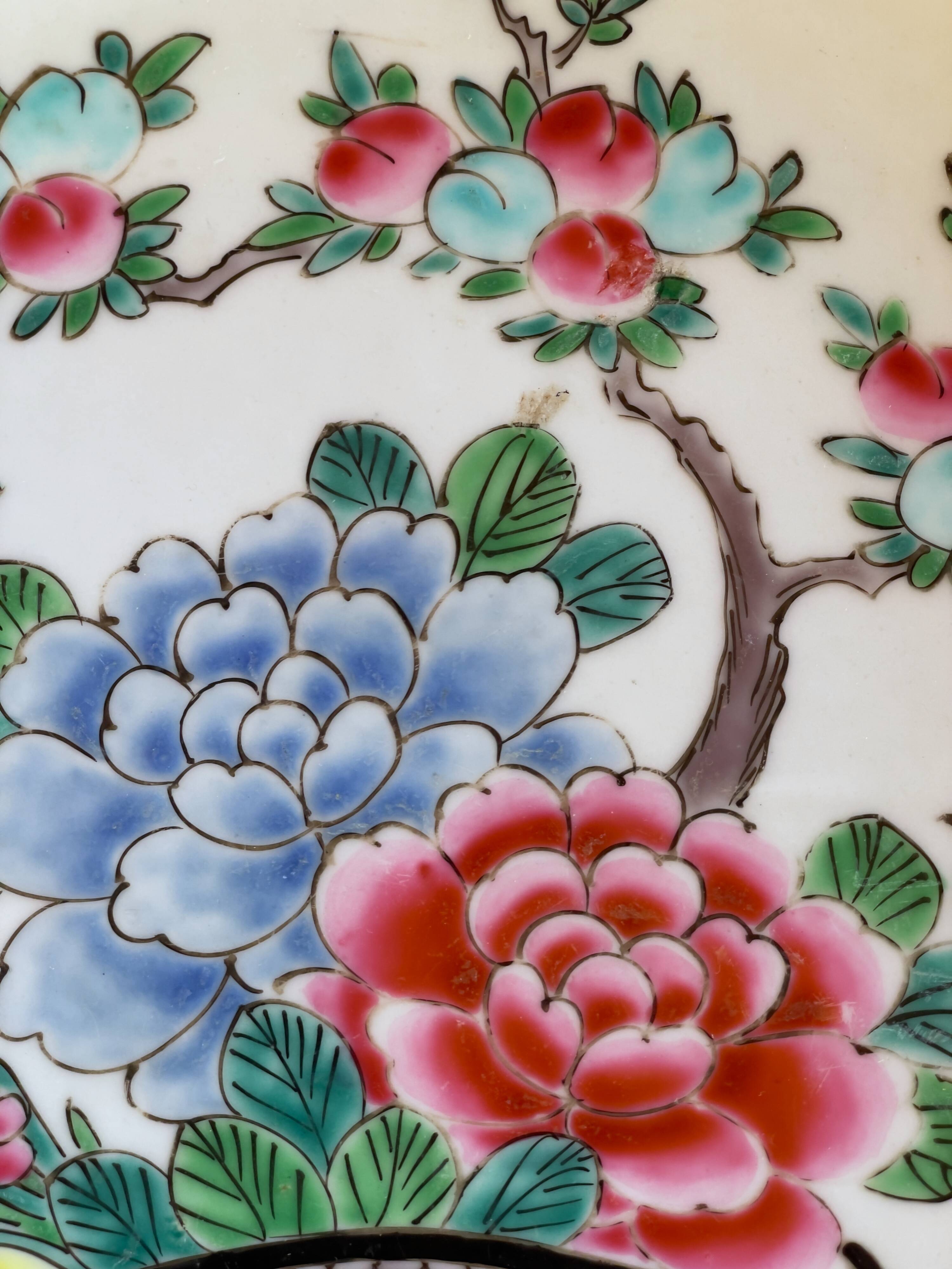 Yellow porcelain plate with saturated and vivid colors. Handmade in Japan