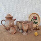 Vintage stoneware 8 mazagrans teapot and milk jug set