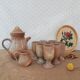 Vintage stoneware 8 mazagrans teapot and milk jug set