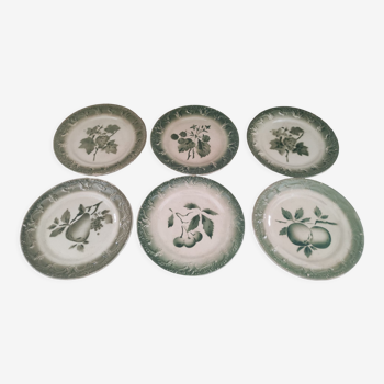 Set of 6 dessert plates in old green earthenware late 18th century frugal décor