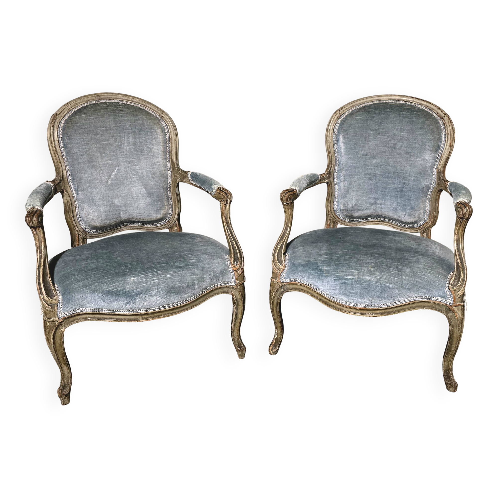 Pair of Louis XV cabriolet armchairs, 18th century