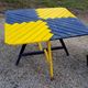 Garden furniture of the 50s coffee table + 2 armchairs compass legs