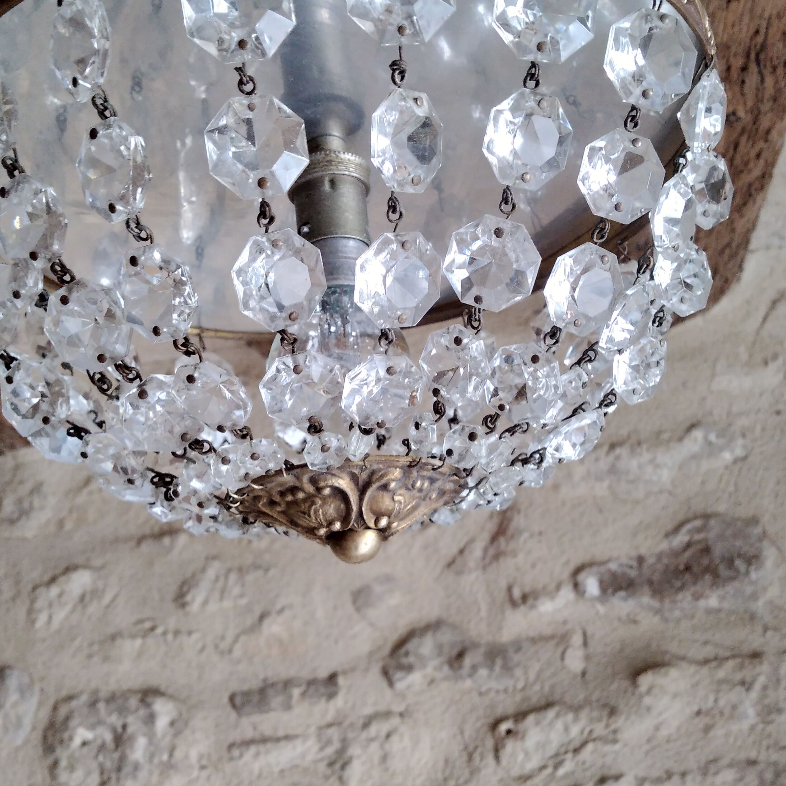 Crystal pendeloques basket ceiling light