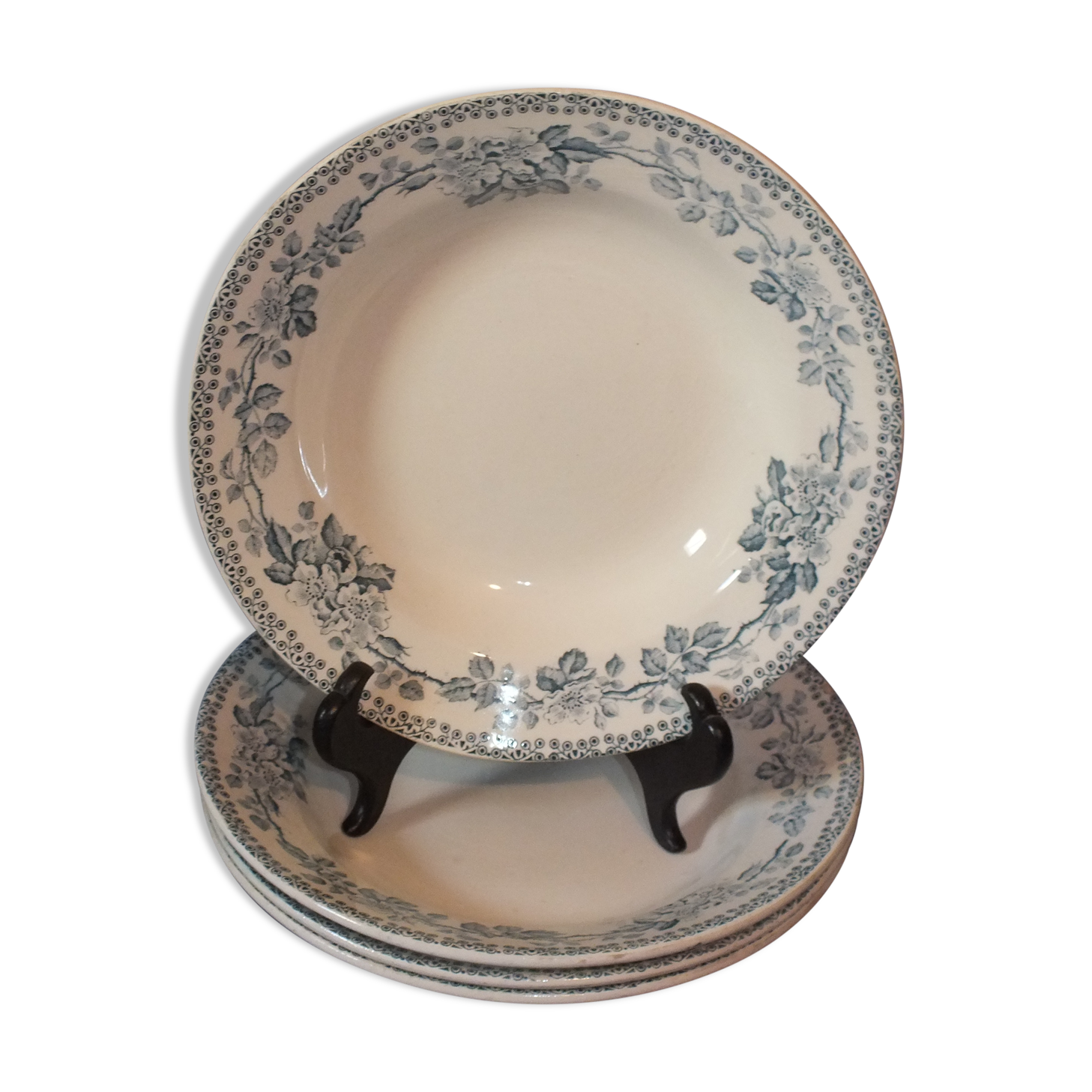 4 Assiettes Guadeloupe creuses en Terre de Fer - HBCM Creil & Montereau
