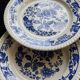 6 vintage white porcelain dinner plates with a blue floral pattern