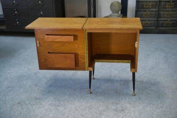 Folding occasional desk, steel, brass and oak, 1960s