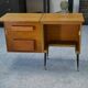 Meuble d’appoint dépliant en bureau, acier, laiton et chêne 1960’s