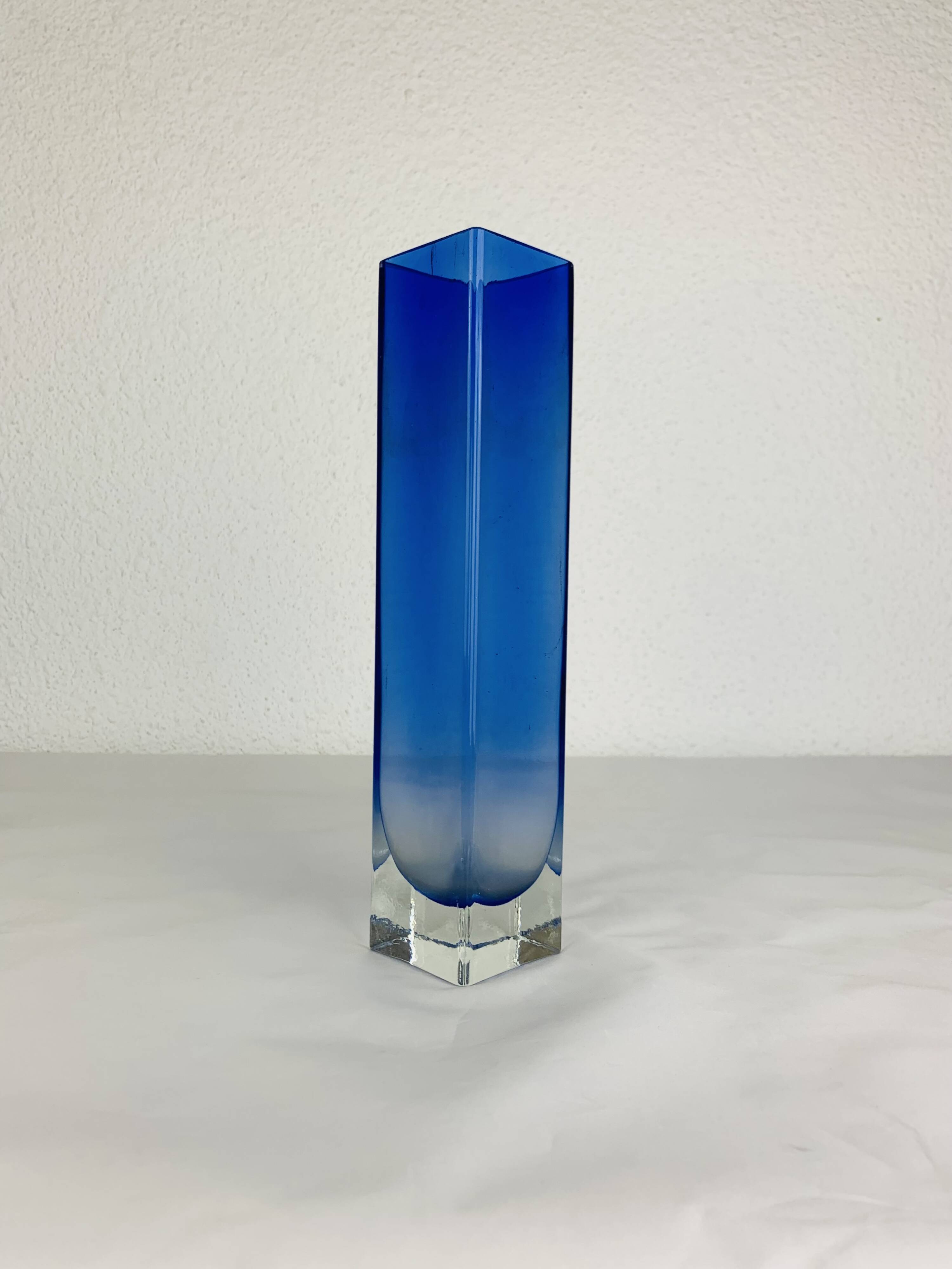 Blue glass vase in Sommerso Murano style, vintage