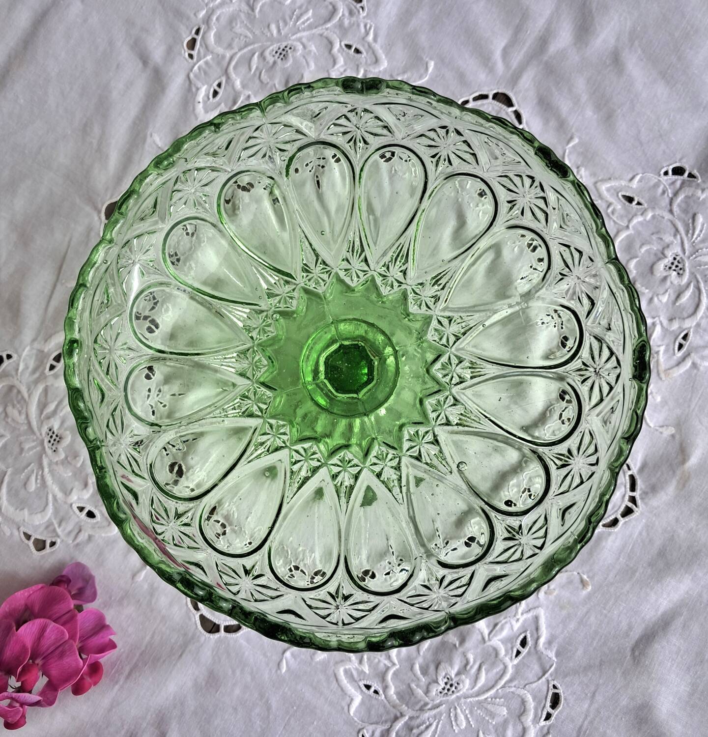 Green glass fruit bowl