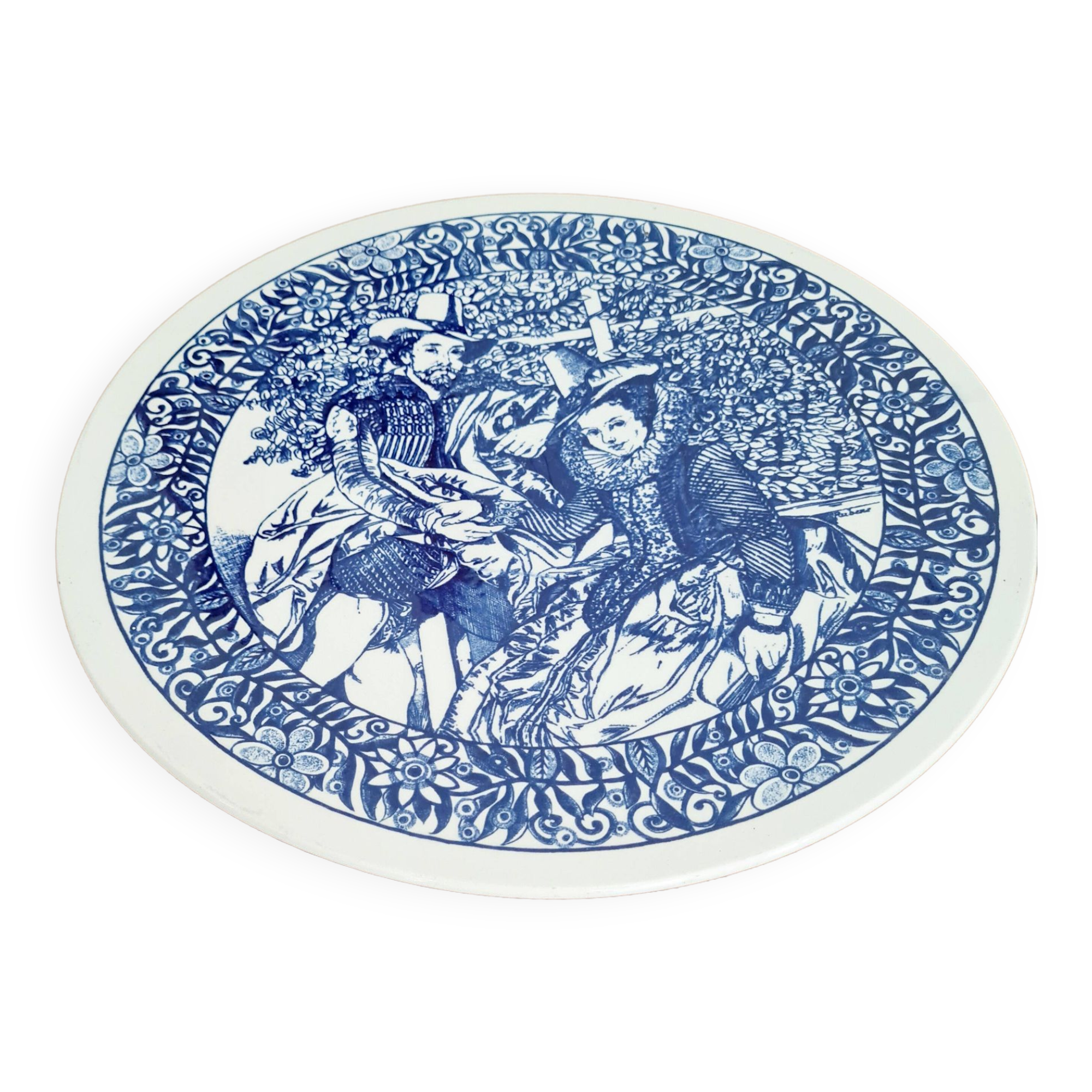Large white porcelain dish with blue design