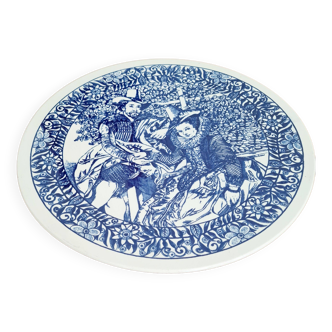 Large white porcelain dish with blue design