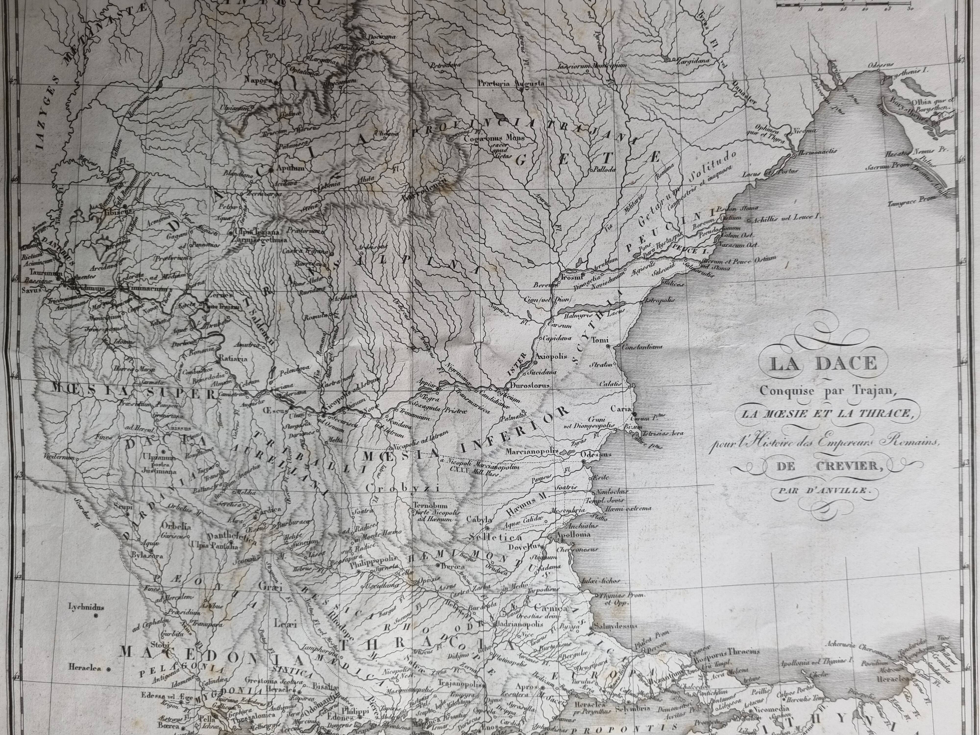 Old map of La Dace extracted from the Atlas of the History of the Emperors of 1819, 48 x 34 cm