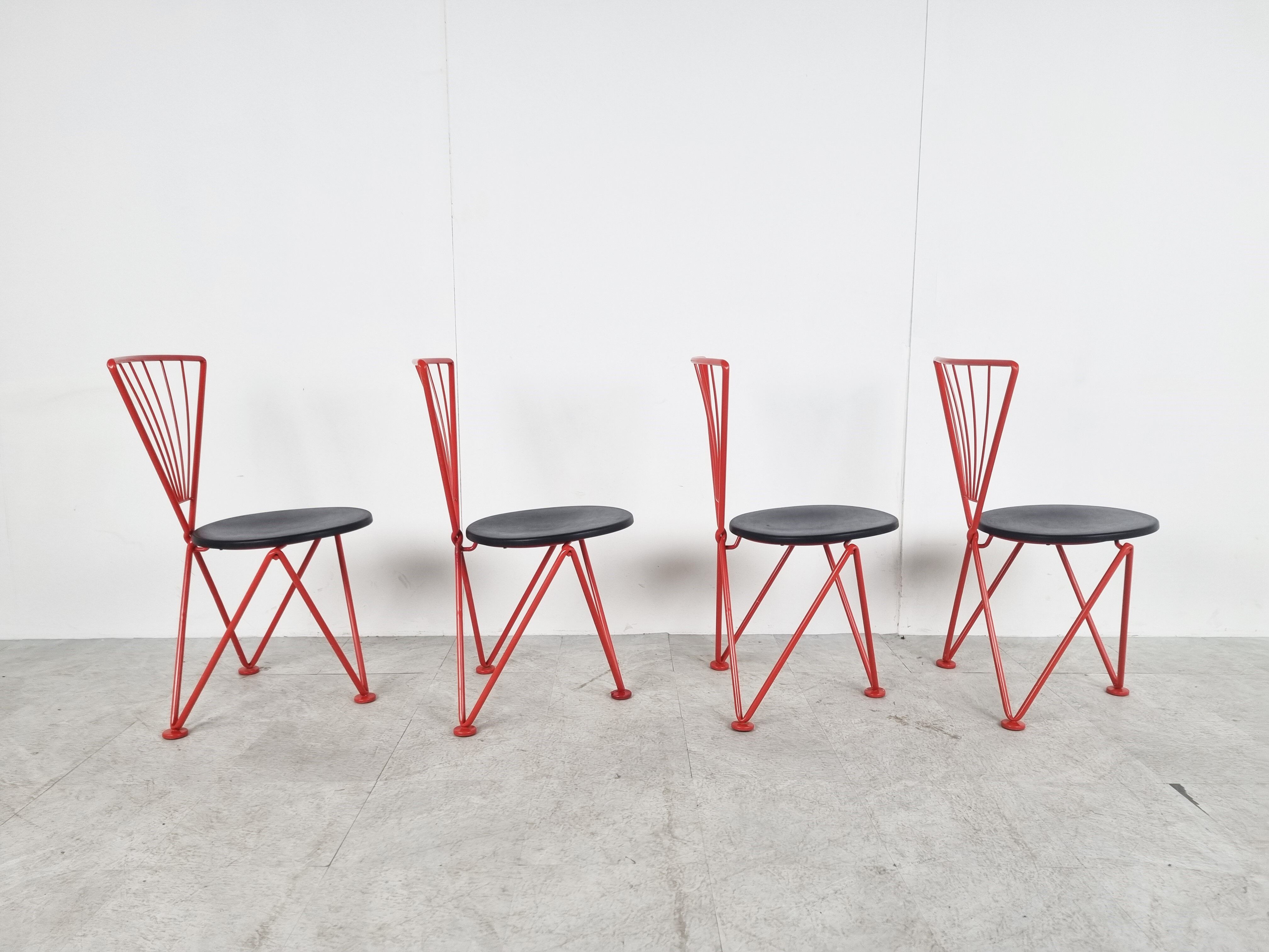 Vintage red metal dining chairs, 1980s