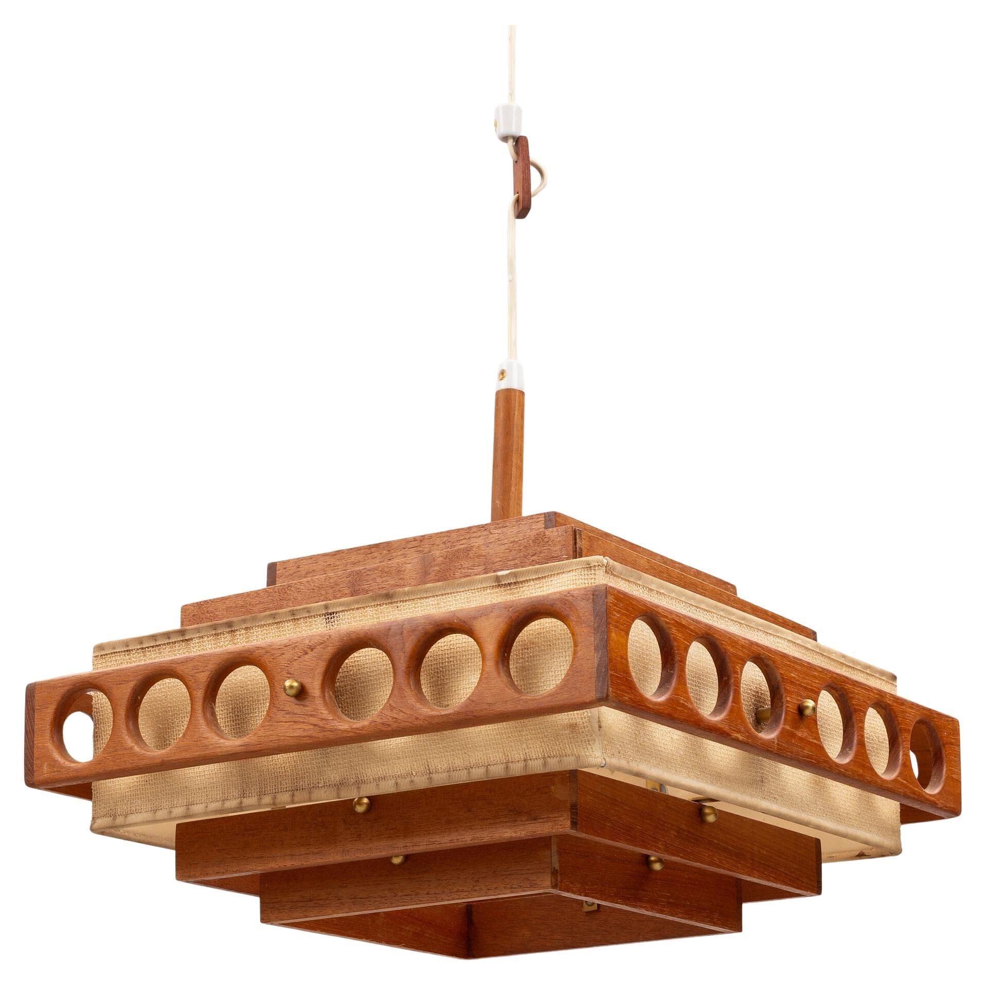 Teak chandelier Anonymous Artistics Sweden 1960