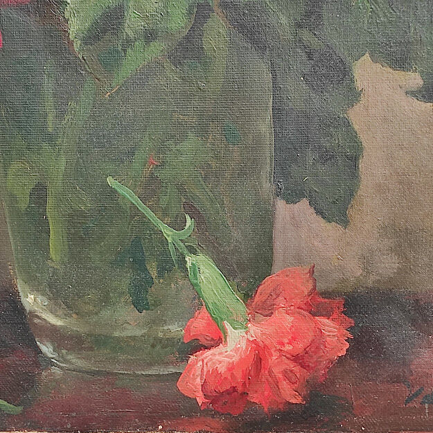 Painting Old bouquet of roses and carnations 1900