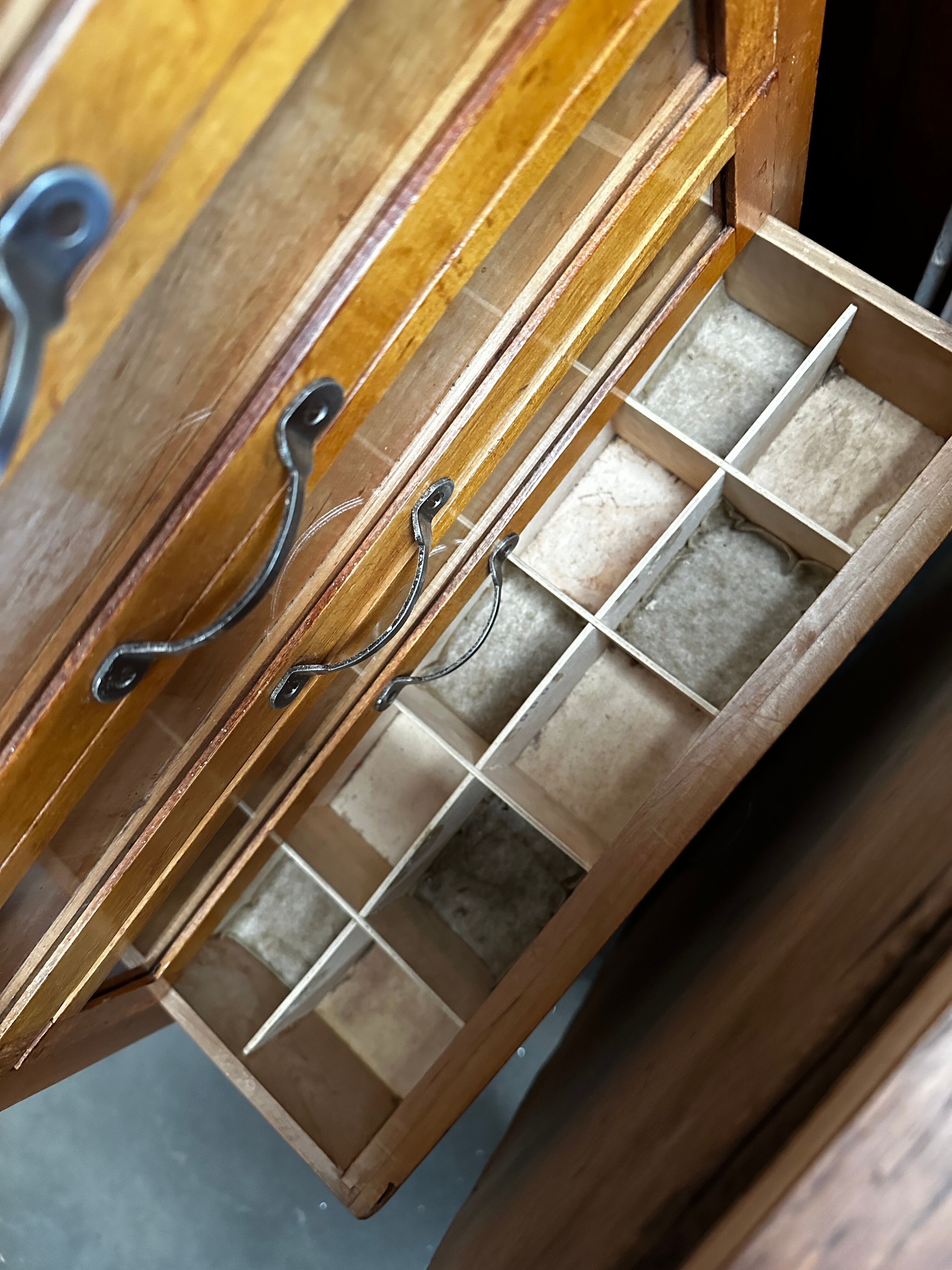 Vintage italian beech haberdashery shop cabinet, 1950s