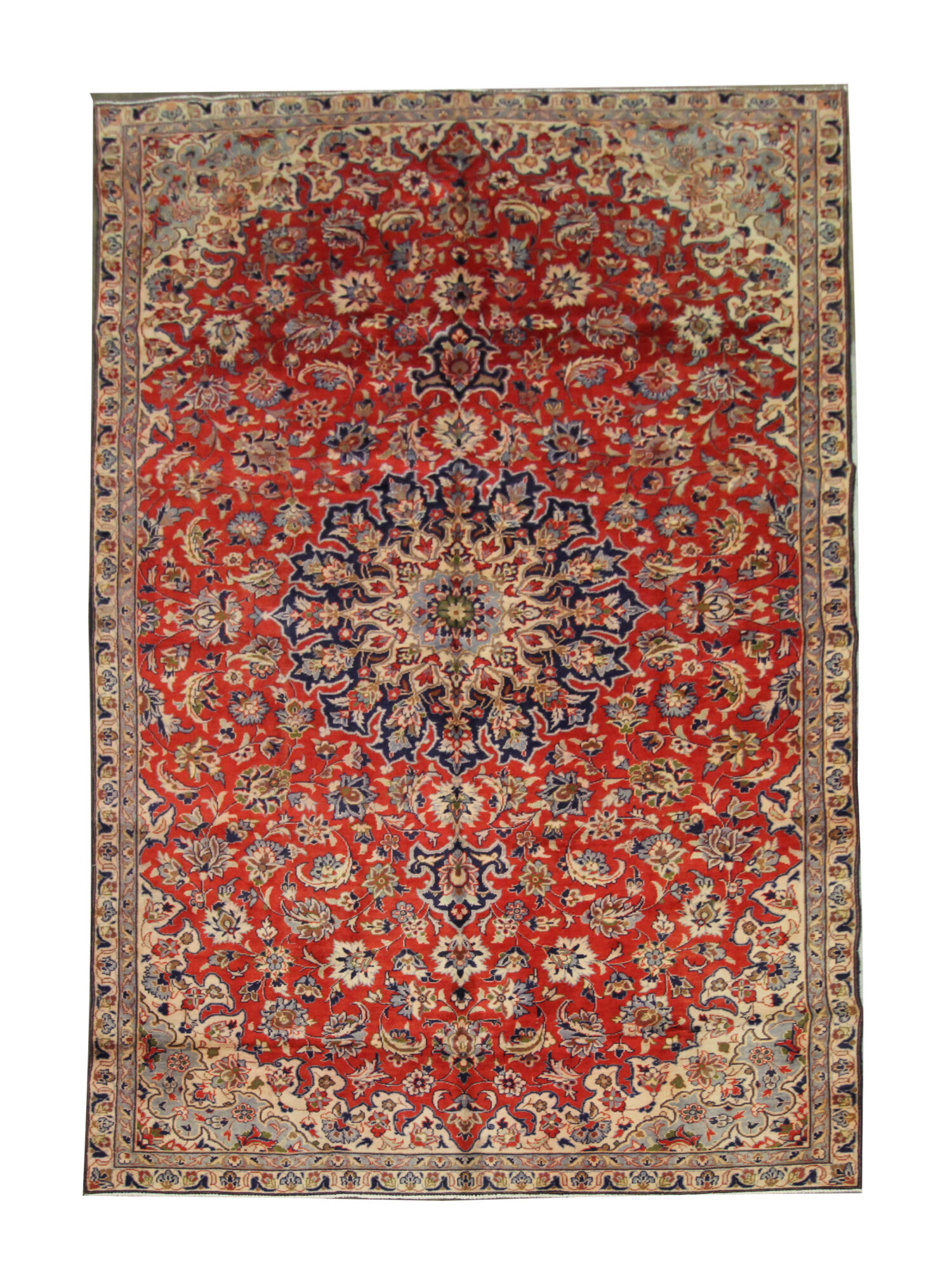 Tapis persan vintage tissé à la main en laine rouge kashan tapis de salon - 209x242cm