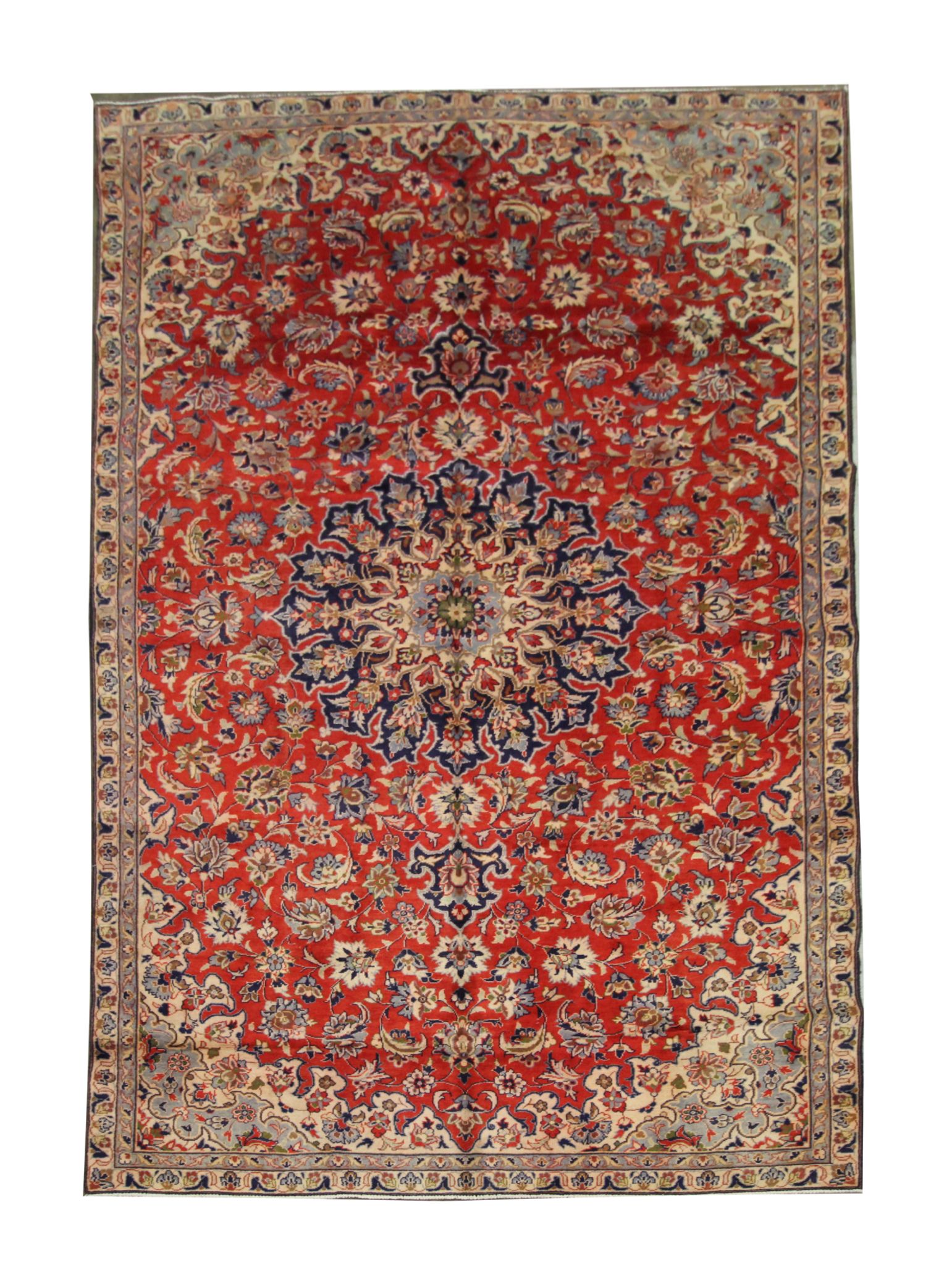 Tapis persan vintage tissé à la main en laine rouge kashan tapis de salon - 209x242cm