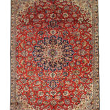 Tapis persan vintage tissé à la main en laine rouge kashan tapis de salon - 209x242cm