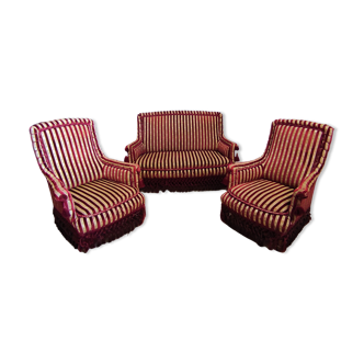 Salon Napoléon III in Jacquard-patterned velvet and trimnests