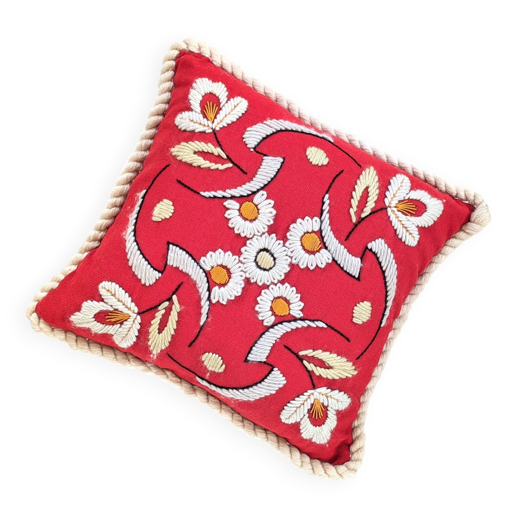 Floral decorative cushion | Wool embroidery | 70s