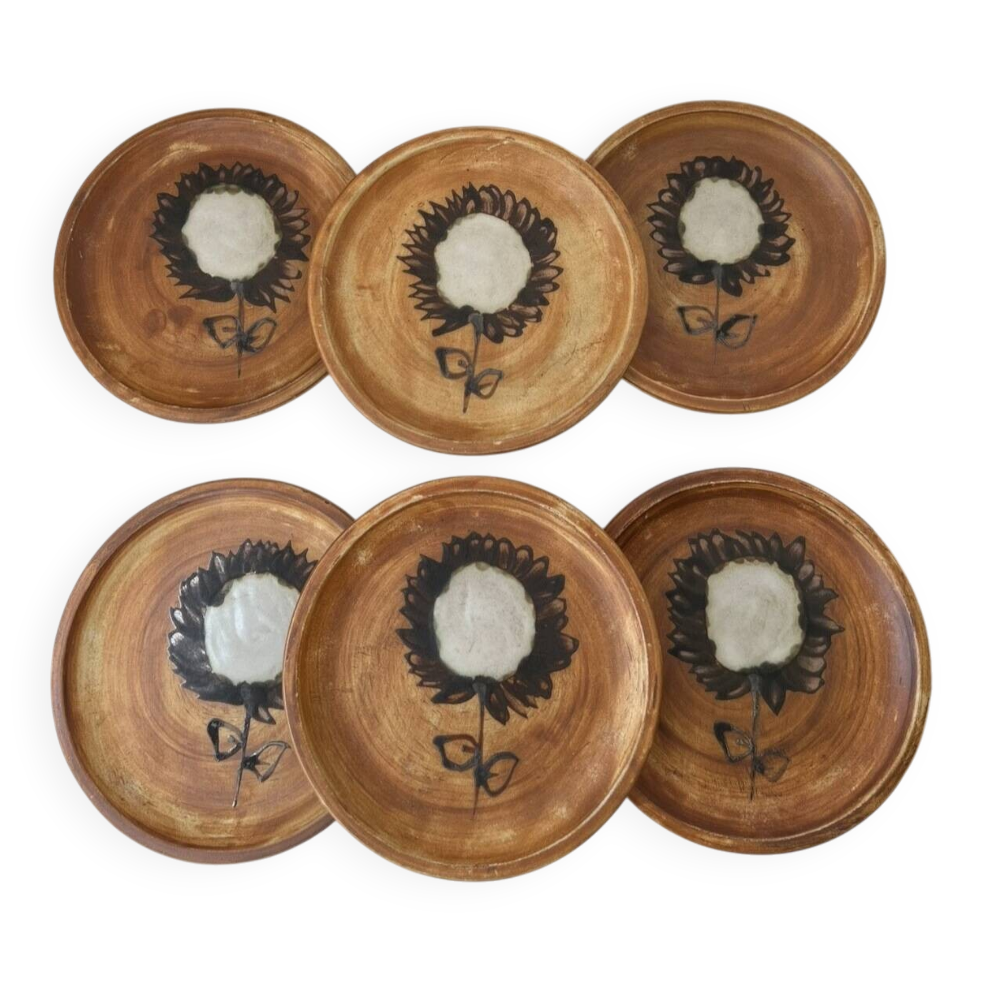 Set of 6 dessert plates with sunflower decoration, La Colombe Vallauris