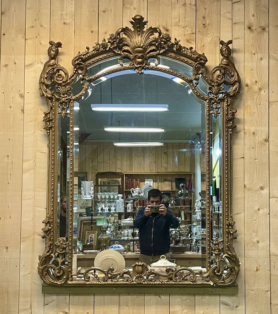 Large Louis XV style mirror with side panels, late 19th century