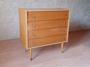 Vintage light wood chest of drawers from the 1970s.