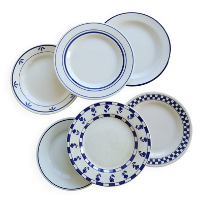 6 assiettes à dessert dépareillées vintage - Porcelaine bleue blanche