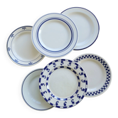 6 assiettes à dessert dépareillées vintage - Porcelaine bleue blanche