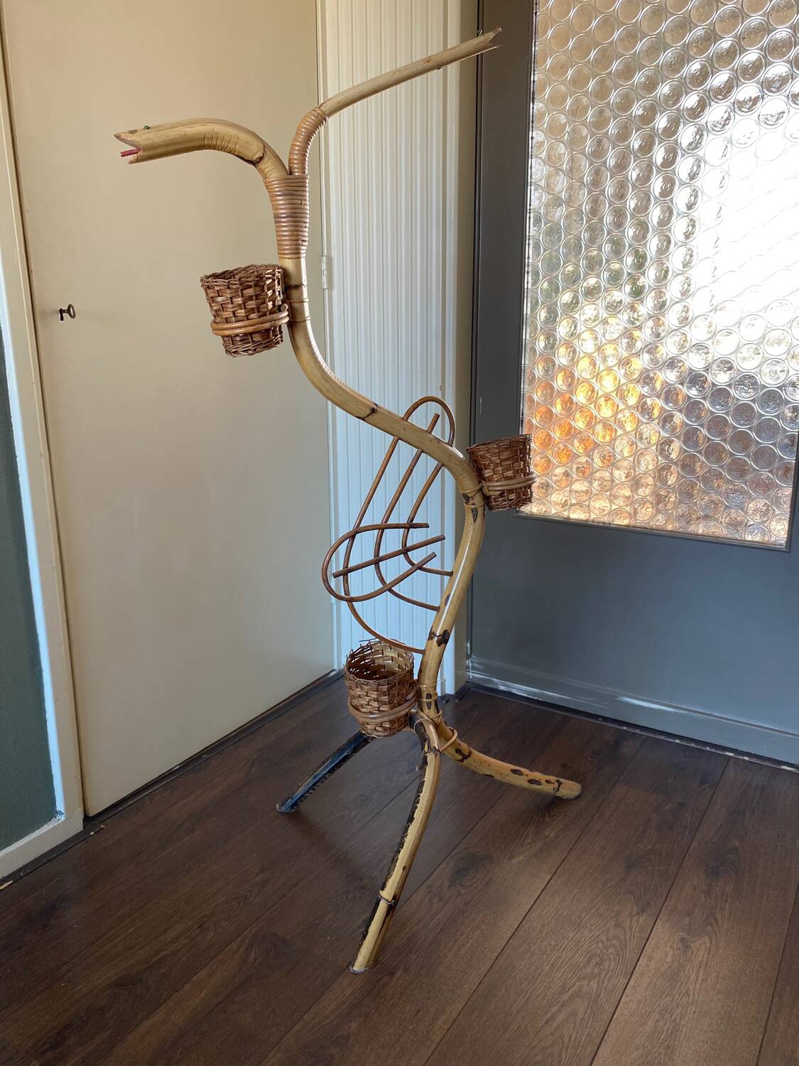 Vintage, Mid-Century, Bamboo and Rattan Flower or Plant Stand by Rohe Noordwolde