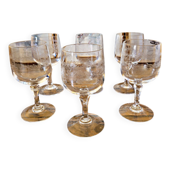 6 Cristal Arques Matignon water glasses, engraved crystal