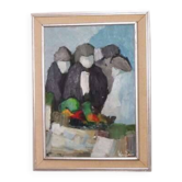Huile sur panneau suédoise d'époque mi-siècle – abstrait par Stig Wernheden – vintage et encadrée – 74 × 54,5 cm (29,1" × 21,5")