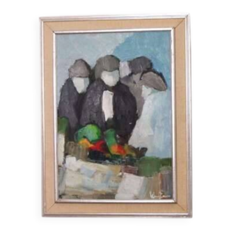 Original mid-century Swedish oil on panel – abstract by Stig Wernheden – vintage & framed – 74 × 54.5 cm (29.1" × 21.5")