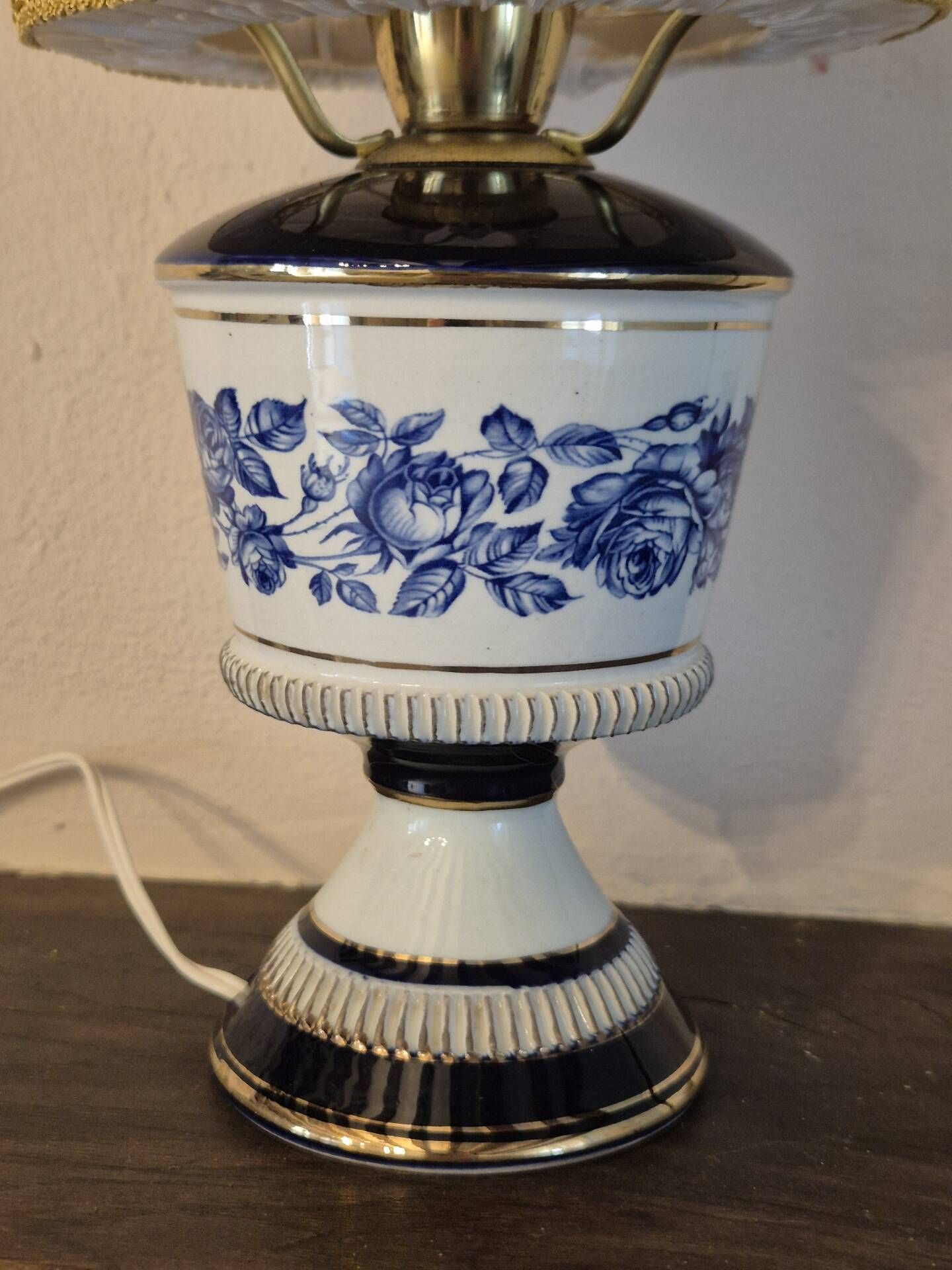 Italian Porcelain Table Lamp - Hand-painted,  blue and white floral