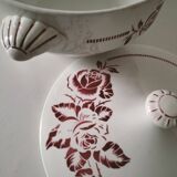 Digoin Sarreguemines Atlantic pattern tureen, deep red rose decoration