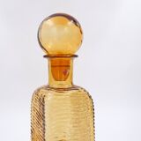 Vintage Italian MCM Empoli Wavy Amber Glass Decanter with Round Ball Stopper