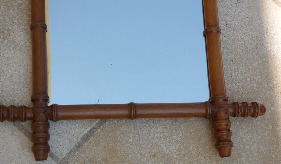 Mirror with turned wooden frame imitation bamboo