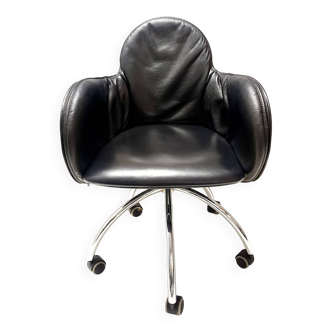 Chaise de Bureau Incisa en Cuir Noir par Vico Magistretti pour De Padova, 1992