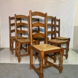 Set of 6 solid wood chairs with straw seat - Rustic style