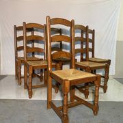 Set of 6 solid wood chairs with straw seats - Rustic style