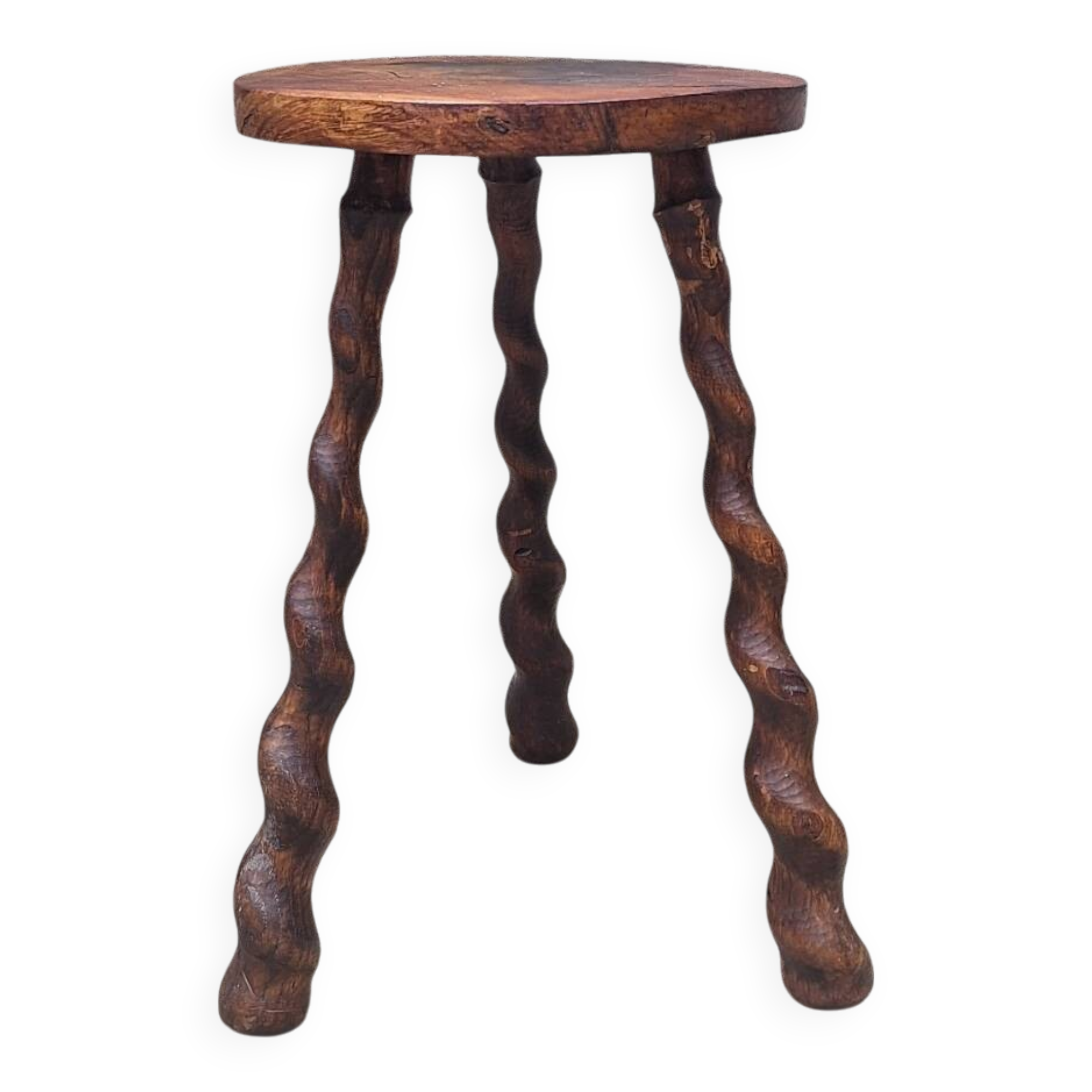 Turned wooden tripod stool