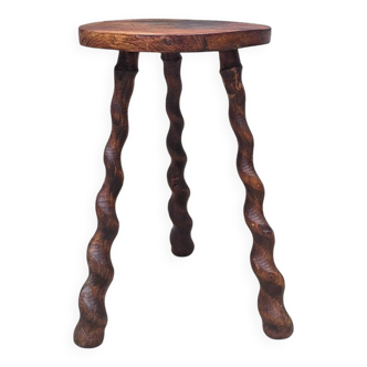 Turned wooden tripod stool