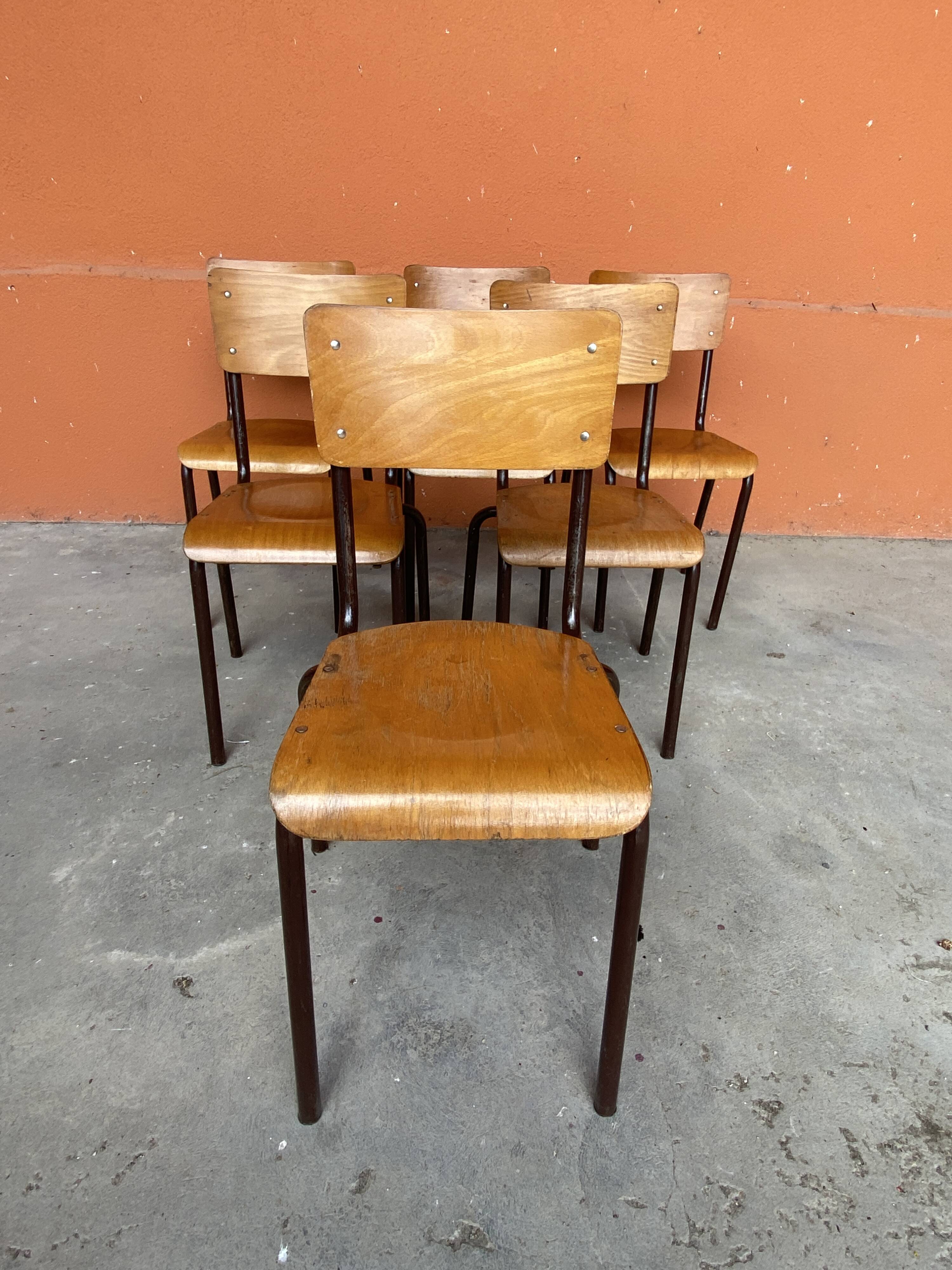 6 chaises école Mullca vintage 60s