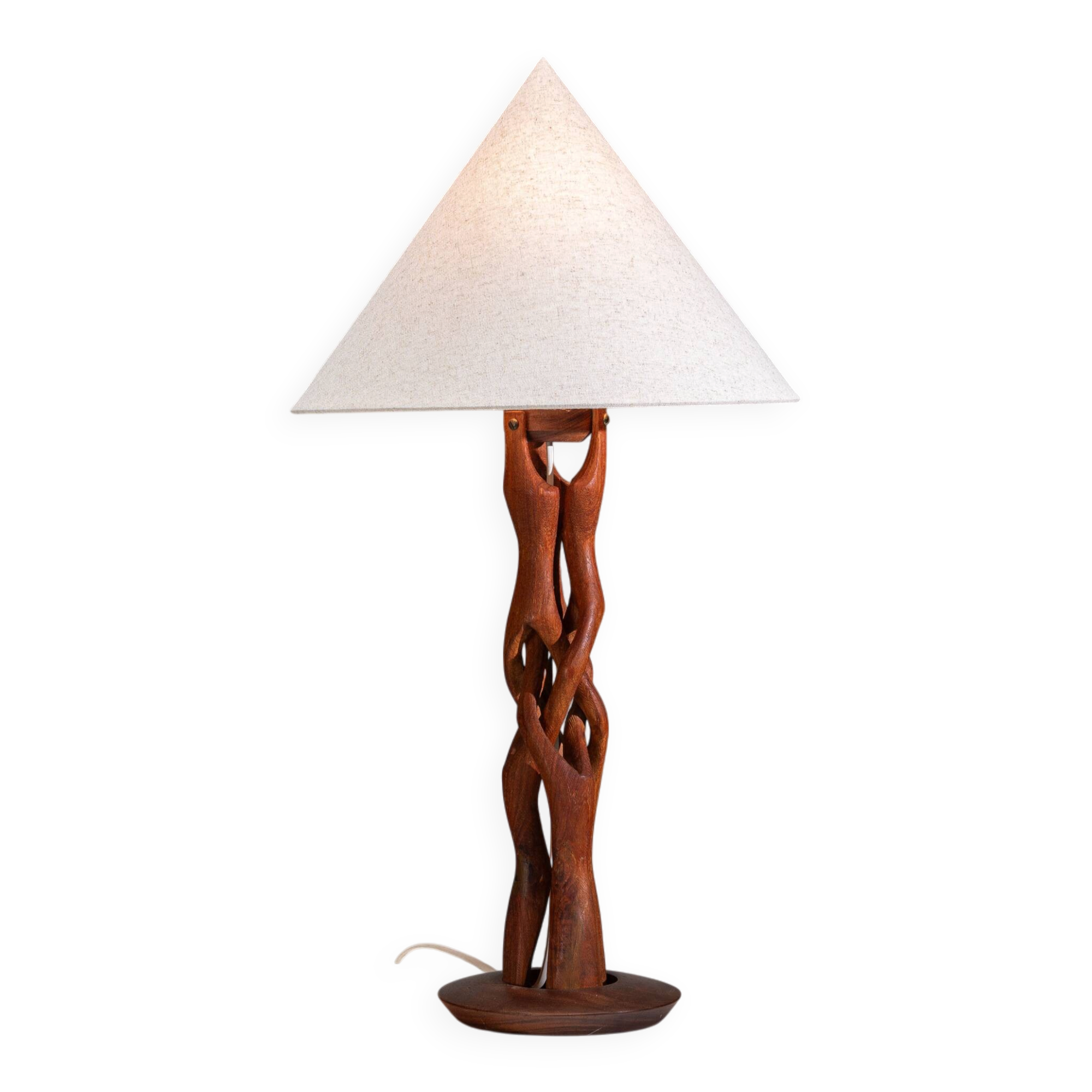 Organic form sculptural teak table lamp