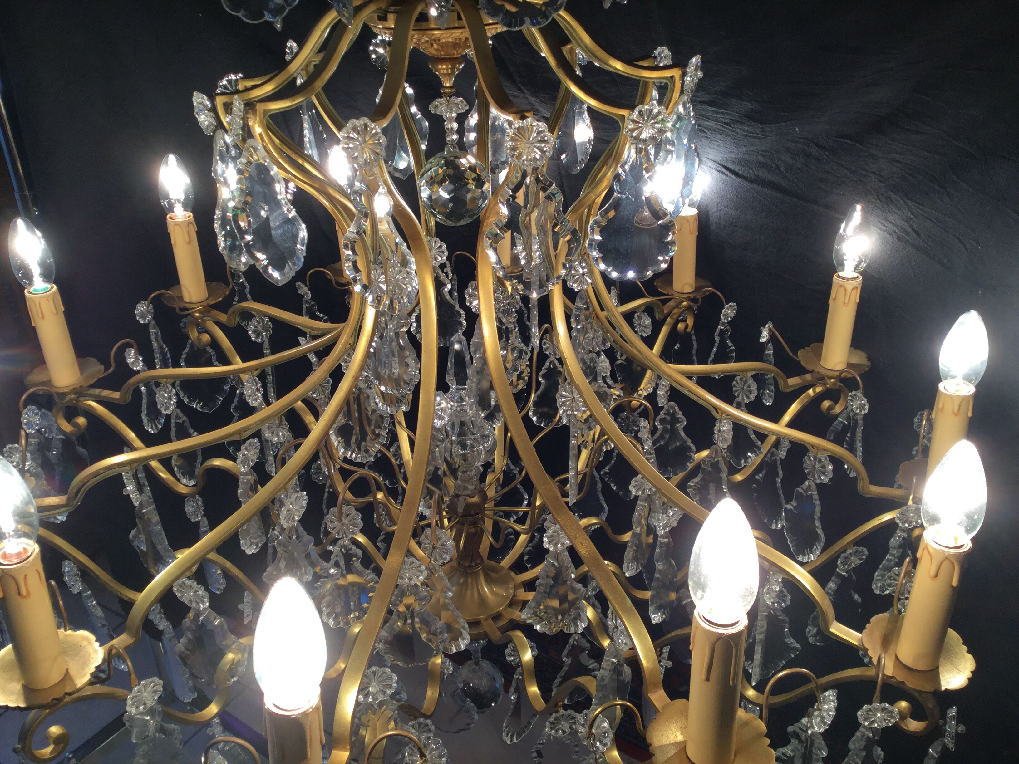12-light bronze and crystal chandelier
