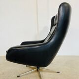 Vintage Danish mid-century black leather swivel chair, 1970s