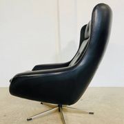 Vintage Danish mid-century black leather swivel chair, 1970s